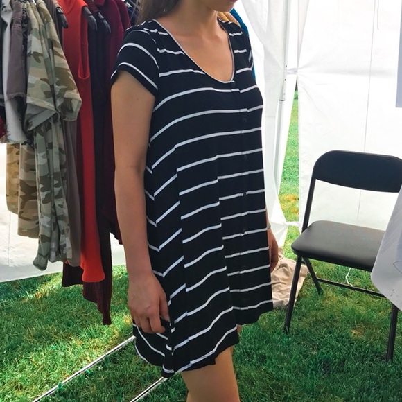 Soft Striped Black T shirt Dress - Picture 5 of 7